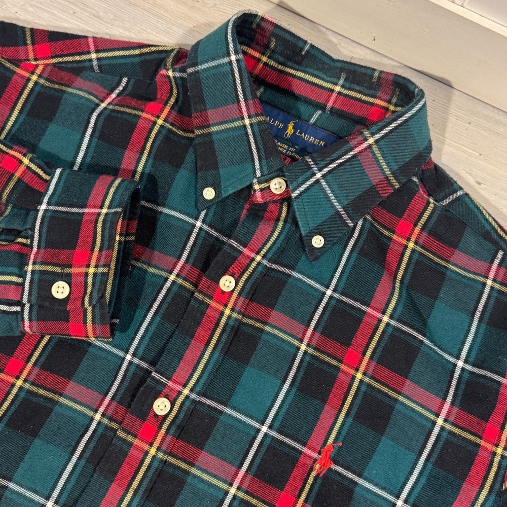 Ralph Lauren Classic Fit Performance Flannel Plaid Button Down Shirt Men's Sz L